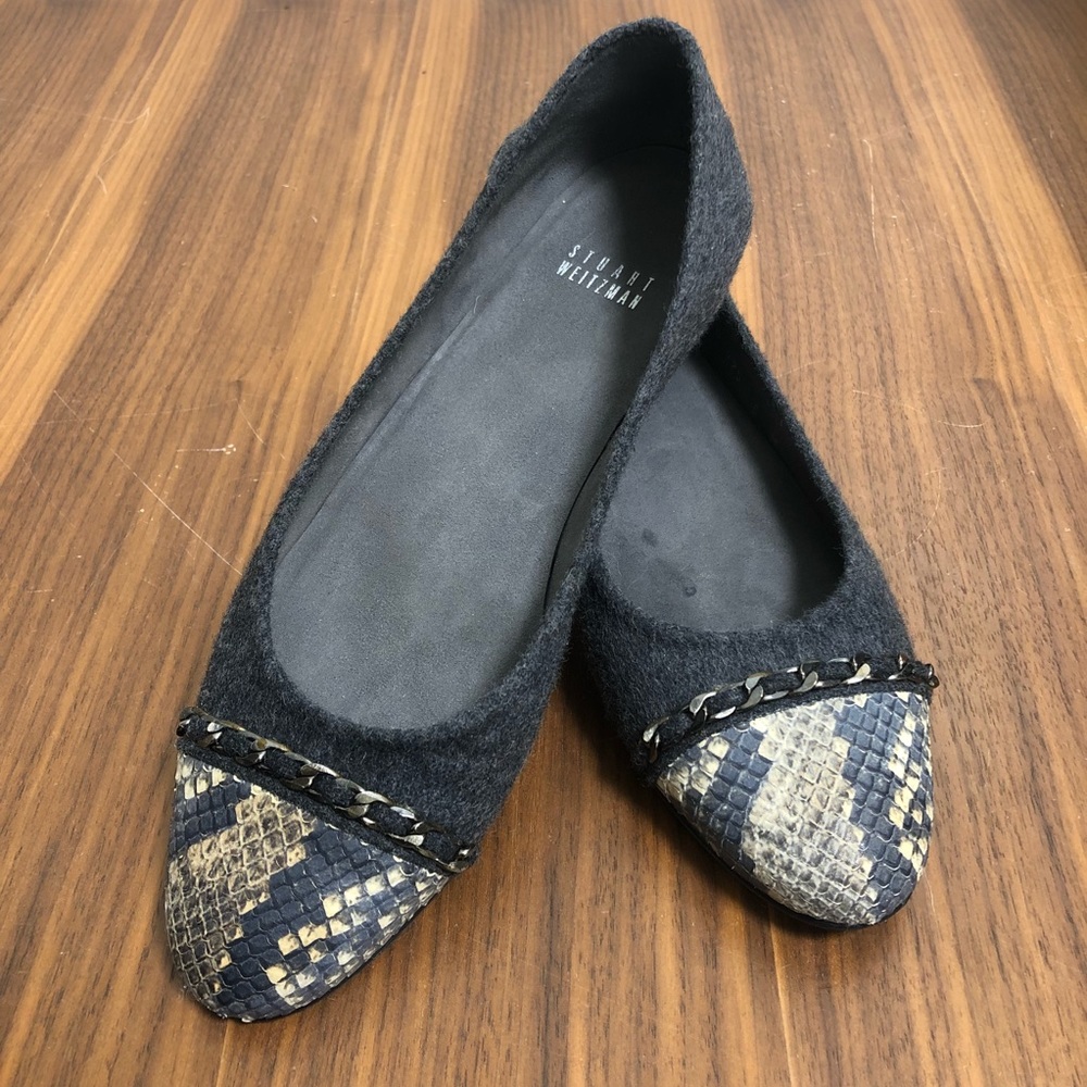 Stuart Weitzman - Snake Skin Cap Toe Flat - image 1